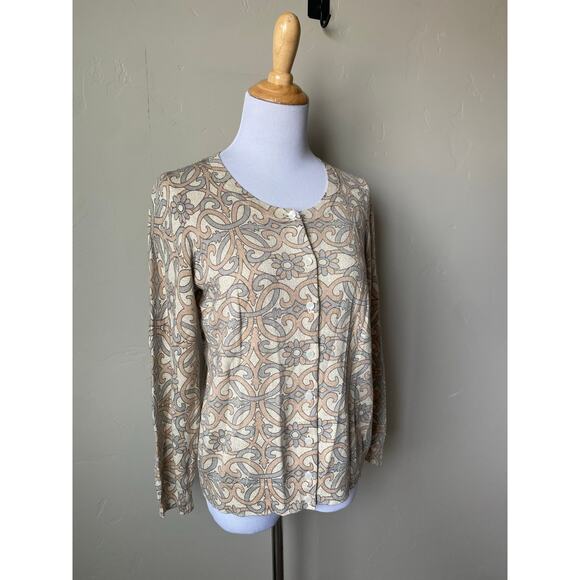 Talbots Black Label Gold Metallic Scroll and Floral Cardigan Sz L Petite NWT - Picture 8 of 11